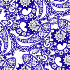 Traditional seamless paisley pattern. Vector Indian floral ornament.