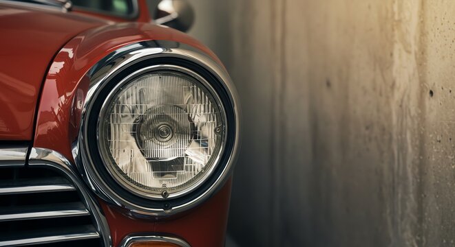 Fototapeta Vintage car headlight with chrome trim