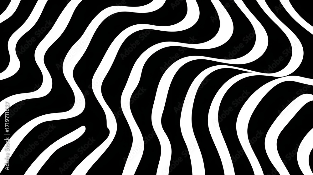 Poster a striking monochrome abstract design featuring a mesmerizing pattern of continuous, flowing curved 