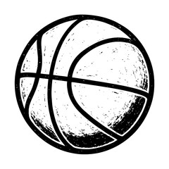 Classic distressed black and white basketball illustration featuring a unique speckled texture, perfect for sports-themed graphic design, vintage athletic apparel, retro logos, digital art, and modern