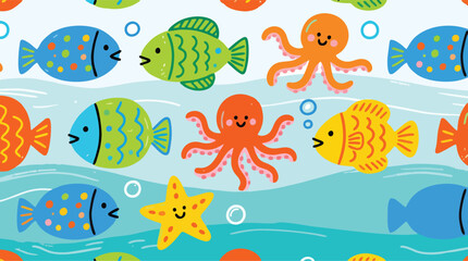 Cute Cartoon Sea Animals Pattern