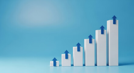 Fototapeta premium Steady Business Growth A Bar Graph with Ascending Arrows Illustrating Consistent Progress, Representing Success and Positive Development in Business Metrics