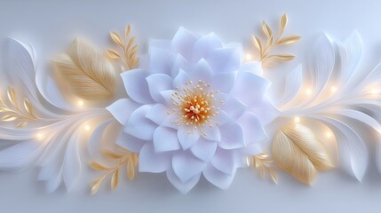 Elegant White and Gold Floral Arrangement with Delicate Petals and Glowing Accents