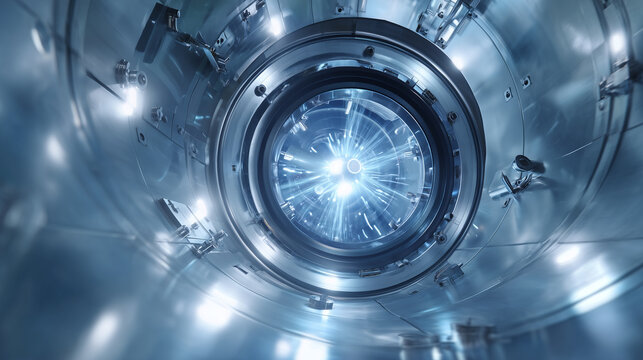 Blue-toned futuristic visualization of radioactive containment.