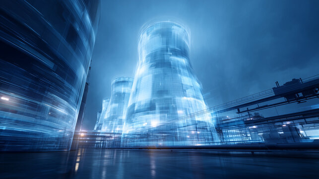 Blue-toned futuristic visualization of radioactive containment. - Powered by Adobe