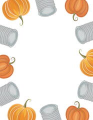 Watercolor Pumpkins & Canned Foods Fall Fall Drive Holiday Donation Charity Fundraiser Transparent Illustration Vector PNG 