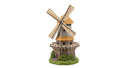 Windmill ceramic miniature stands on black, smooth surface. Ideal for collectibles, gifts, decoration.