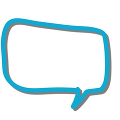 Minimalist blue speech bubble outline on black background, empty text box for communication, chat, message, dialog, template design element
