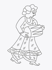Woman playing a drum, outline drawing