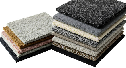 Multi-color carpet swatches show texture; reflective surface provides lighting for product display, presentations.