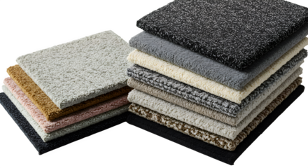 Multi-color carpet swatches show texture; reflective surface provides lighting for product display, presentations.