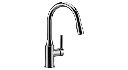 Chrome kitchen faucet gleams under studio lighting, showcasing plumbing fixture for product photography, branding, and advertising.