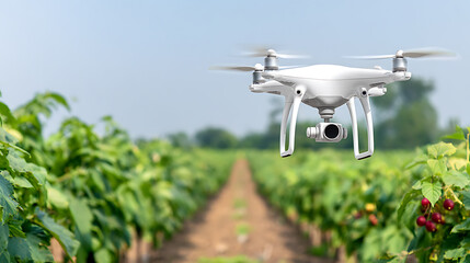 Fototapeta premium Drone flying over a vineyard with rows of grapevines and ripening grapes