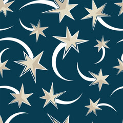Shooting stars on a dark blue background. Festive Christmas pattern