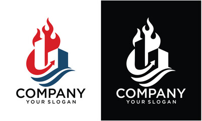 Creative building city real estate logo element, realty property investment logo design with check icon for hotel, business invest