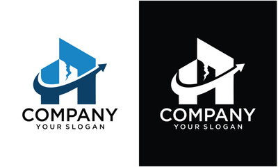 Creative building city real estate logo element, realty property investment logo design with check icon for hotel, business invest