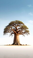 Obraz premium Solitary baobab tree against a pastel sky: A vertical landscape scene
