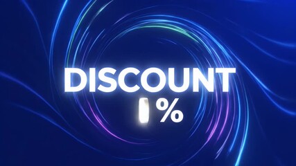 Dynamic 1% Discount Promotion on Blue Neon Light Vortex Background