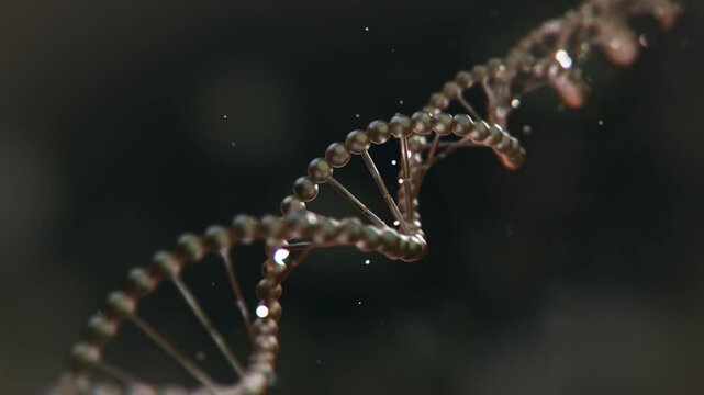 3D animation of golden DNA in a dark setting