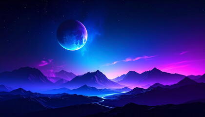 Abstract overlay color blue purple glow gradient background. Ultraviolet glow on a dark abstract background. Empty wallpaper template.