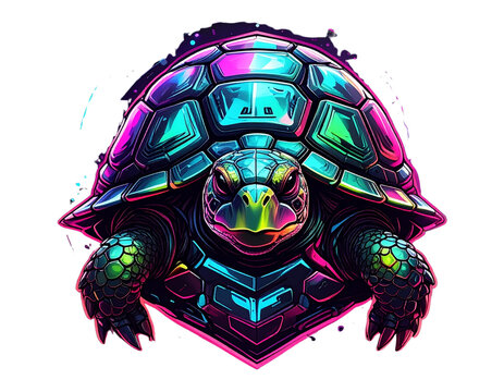 Futuristic Neon Cyber Turtle Transparent