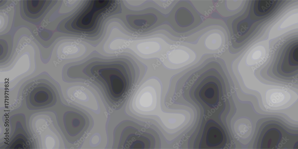 Poster Abstract grayscale topographic map like pattern with smooth rounded contour lines and varying shades of gray creating a visually appealing and modern background for design and digital art projects