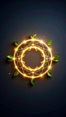 Glowing Circular Geometry with Green Foliage on a Dark Background
