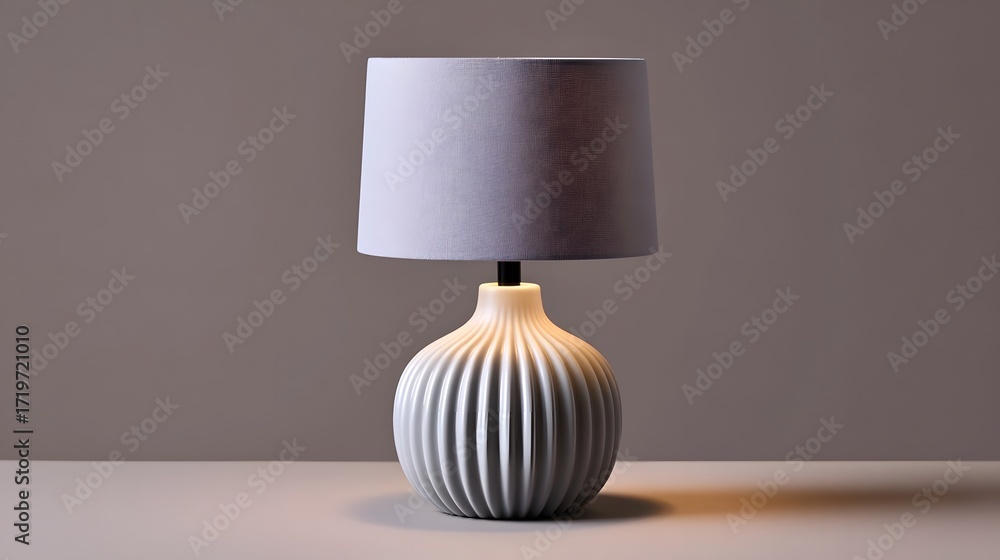 Poster a simple, yet elegant minimalist table lamp with a distinctive textured ceramic base and a soft whit