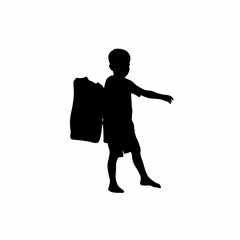 Silhouette of a boy carrying a blanket and pillow to a hospital room isolated on white background