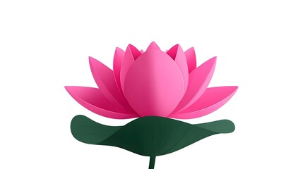 Beautiful pink lotus flower floating on a calm, reflective water surface with lush green leaves