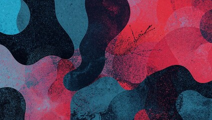 Abstract Red and Blue Organic Shapes Digital Painting