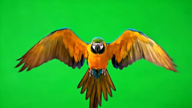 Macaw Parrot Flapping Wings on Green Screen Background