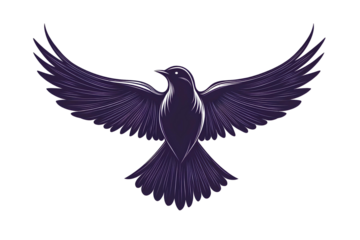 Silhouette of a flying bird with spread wings on transparent background