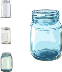 glass jar on white background, kitchen appliances set no background