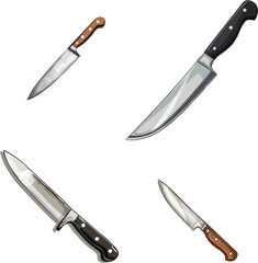 set of kitchen knives isolated in color style no background