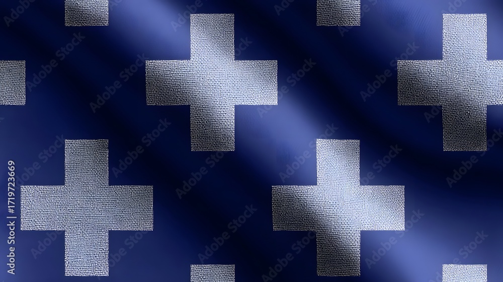 Poster a seamless, minimalist background pattern composed of repeating geometric cross shapes in shades of 