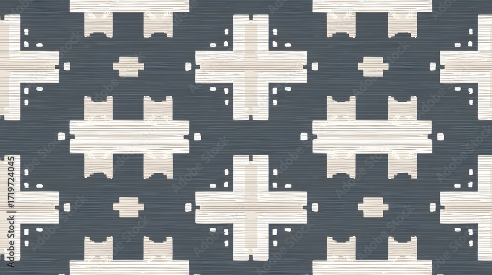 Poster a seamless, repeating abstract pattern composed of simple geometric shapes in a monochromatic black 