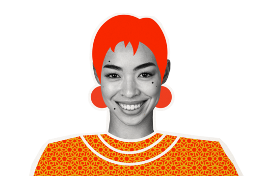 Composite photo collage of happy beautiful redhead girl coloring hairstyle salon beauty procedure therapy isolated on painted background