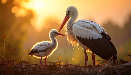 Obraz premium Storks at sunrise