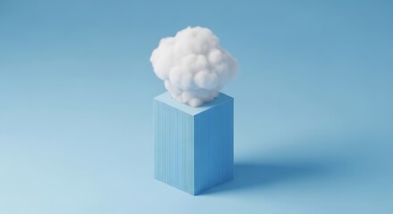 Abstract Cloud Resting on Textured Block in Serene Blue Setting Surreal Minimalist Art Dreamy Conceptual Composition