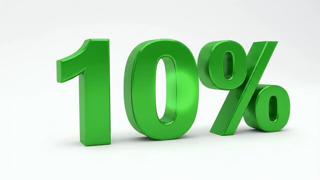 Green 3D 10% Percentage Symbol Isolated on White Background for Business, Discount, Growth, or Offer Concepts