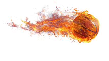Basketball engulfed in flames isolated on transparent background