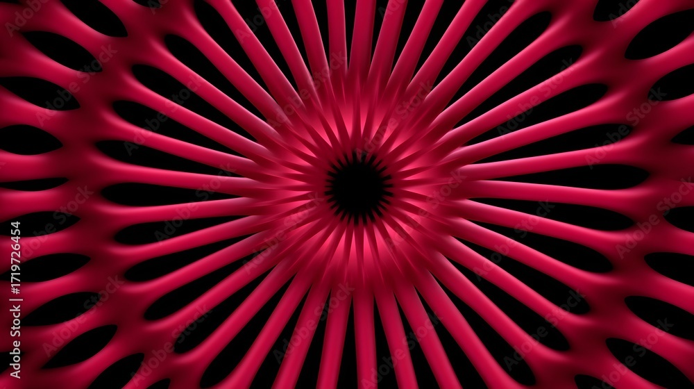 Poster captivating abstract design featuring a symmetrical, radial pattern in a rich, intense shade of red 