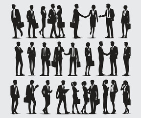 Business People Silhouettes in Professional Poses Vector