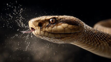 Fototapeta premium Close-up illustration of a snake releasing its venom to attack