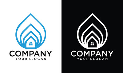 Creative line art minimalist icon house in drops logo vector