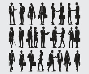 Business People Silhouettes in Professional Poses Vector