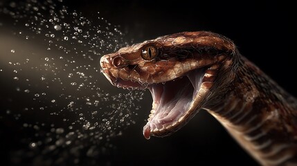 Close-up illustration of a snake releasing its venom to attack