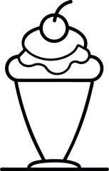 Minimalist Line Drawing of Sundae Dessert in Flared Glass with Cherry