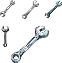 set of wrench in color style, carpentry toolsset no background